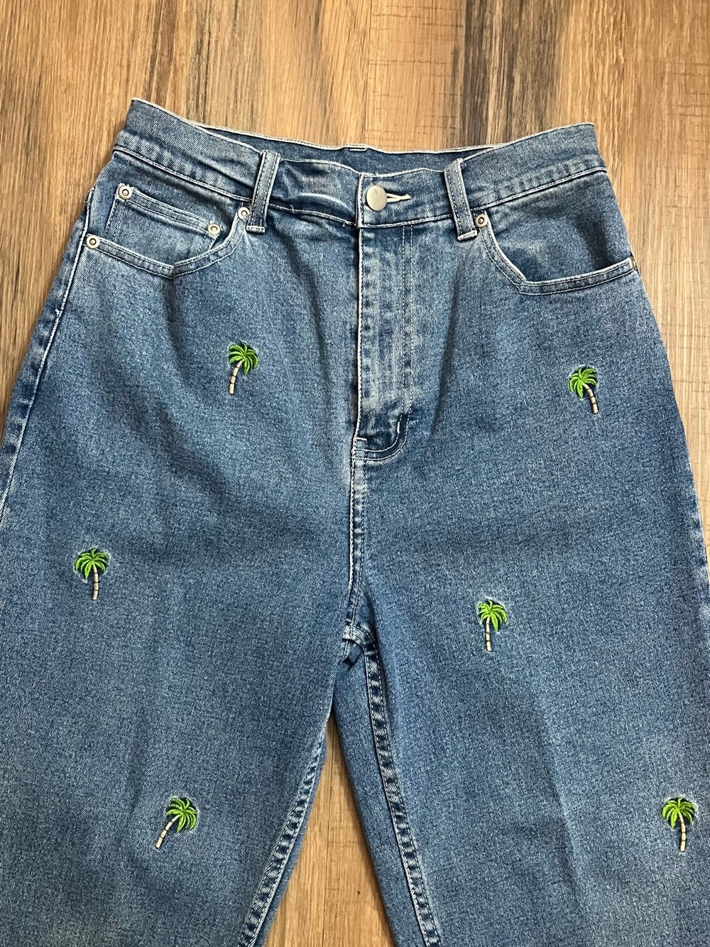 Vintage The Quacker Factory Embroidered Palm Tree Blue Jeans Womens Sz 8 Cropped - Picture 4 of 12